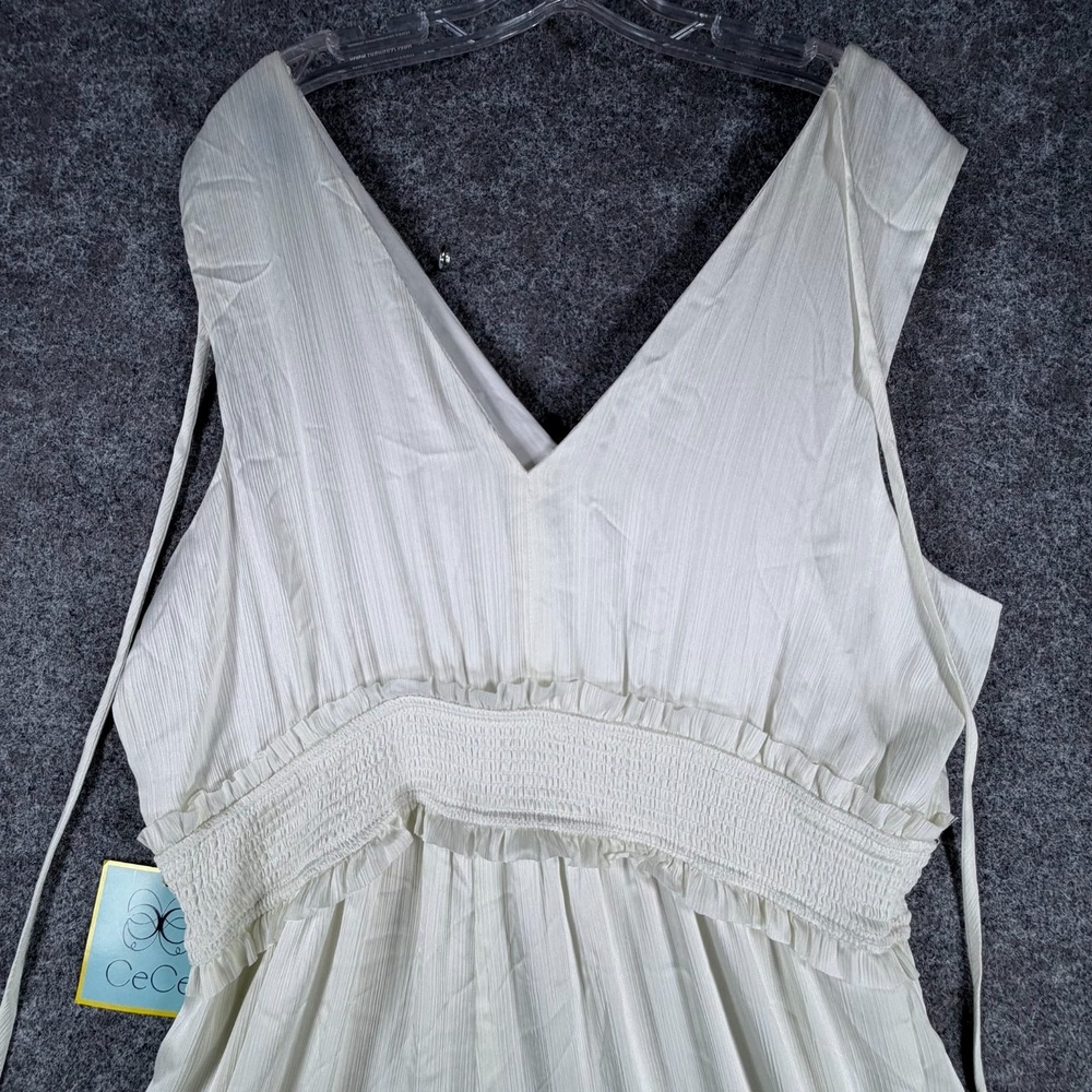 NWT CeCe Plisse Jumpsuit Womens XL White V-Neck Comfort Smocked-Waist Sleeveless - Picture 10 of 16